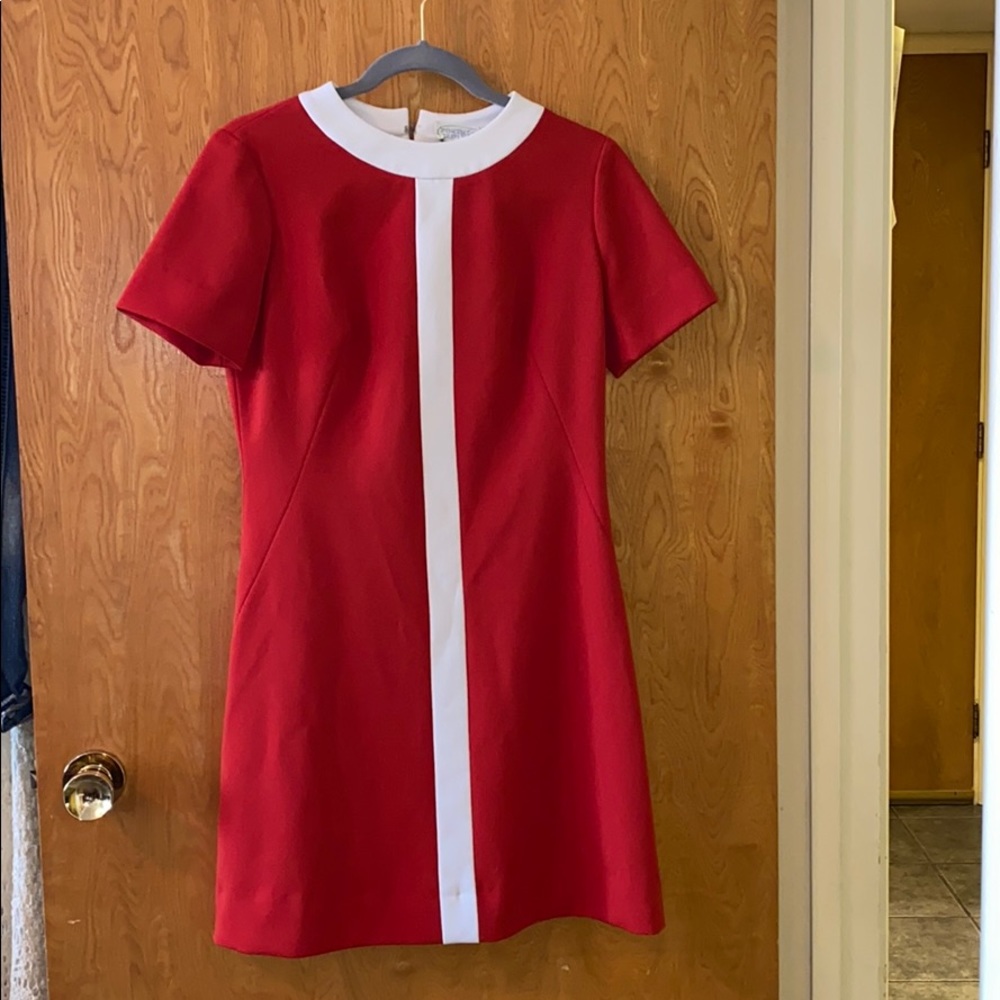 Vintage Red and White Mod Dress M/L
